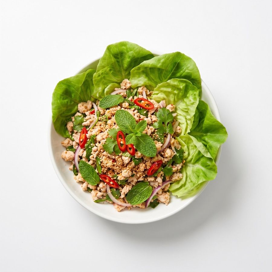 Larb, Thaise gekruide gehaktsalade in slablad