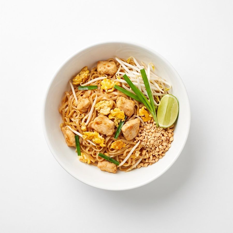 Pad Thai met garnalen, taugé en limoen