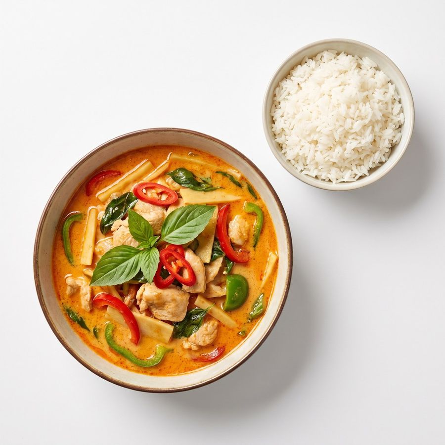 Rode curry met kokosmelk en Thaise aubergine